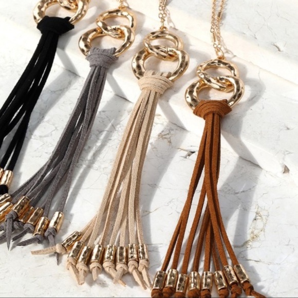 Jewelry - LAST ONE Black Vegan Suede Fringe Pendant Necklace